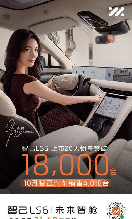 上市20天锁单突破18,000台，智己LS6势头正劲  10月，智己汽车销售4,018台