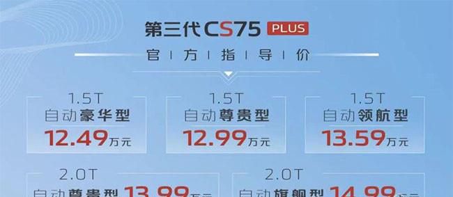 长安第三代CS75 PLUS上市 售12.49-14.99万