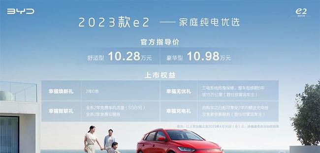 比亚迪2023款e2上市 售价10.28万-10.98万元