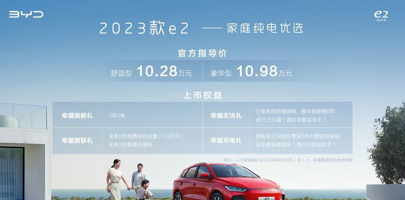 10.28万元起售 比亚迪2023款e2颜值、技术、智能三大升级
