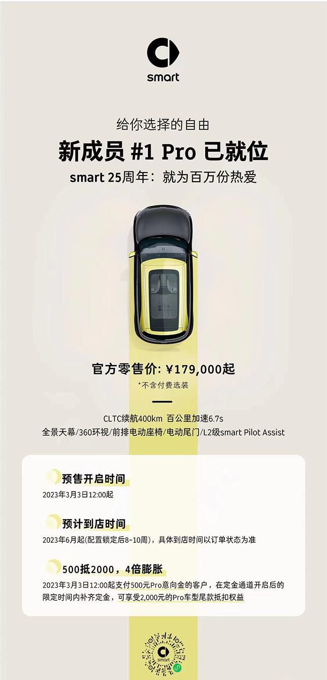 smart精灵#1 Pro版开启预售 预售价为17.9万