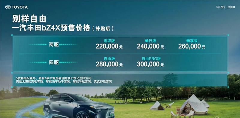补贴后22万元—30万元 一汽丰田bZ系列首款纯电SUV bZ4X开启预售