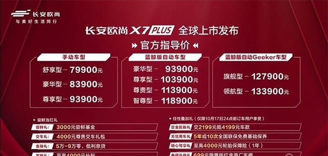 长安欧尚X7 PLUS正式上市 售价7.99-13.39万