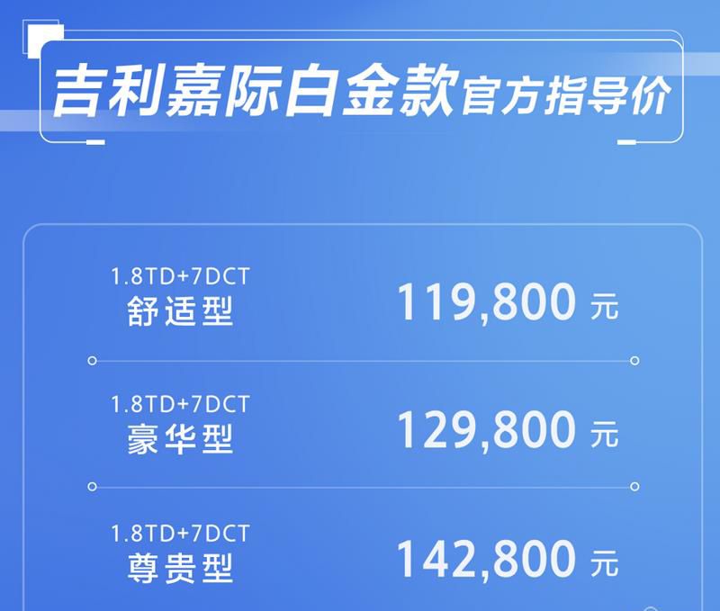 售价11.98万元起 白金舒享MPV吉利嘉际白金款正式上市