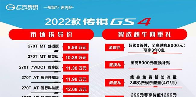 2022款传祺GS4正式上市 售价8.98-13.18万元