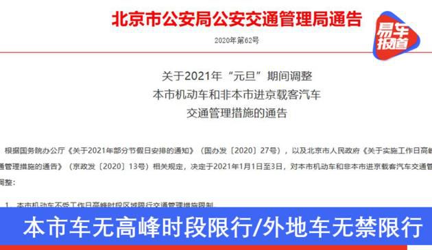 北京车无高峰时段限行/外地车无禁限行 2021元旦假期用车提示