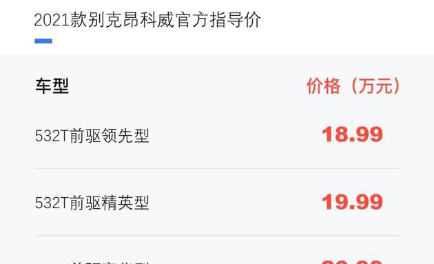 售18.99-20.99万元 2021款别克昂科威发售