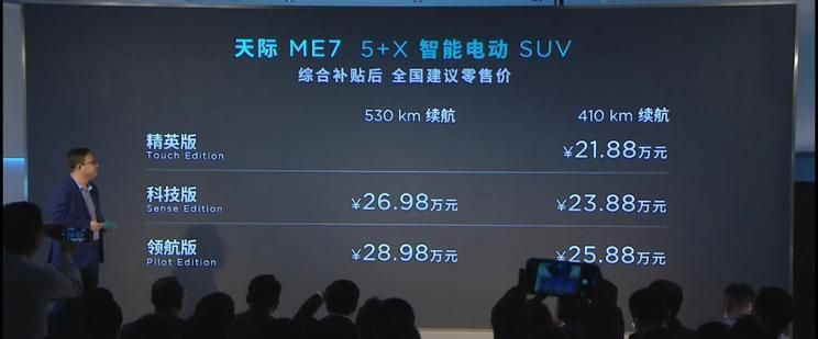 补助后售21.88万余元起 长空ME7正式上市