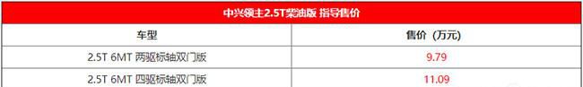 中兴领主柴油版2.5T车型正式上市 共4款车型