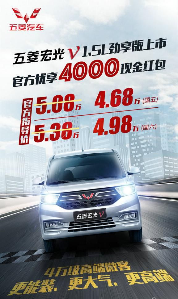 “中国神车”五菱宏光V 1.5L劲享版上市，售4.68万元！